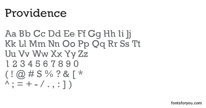 Schriftart Providence – Alphabet, Zahlen, spezielle Symbole