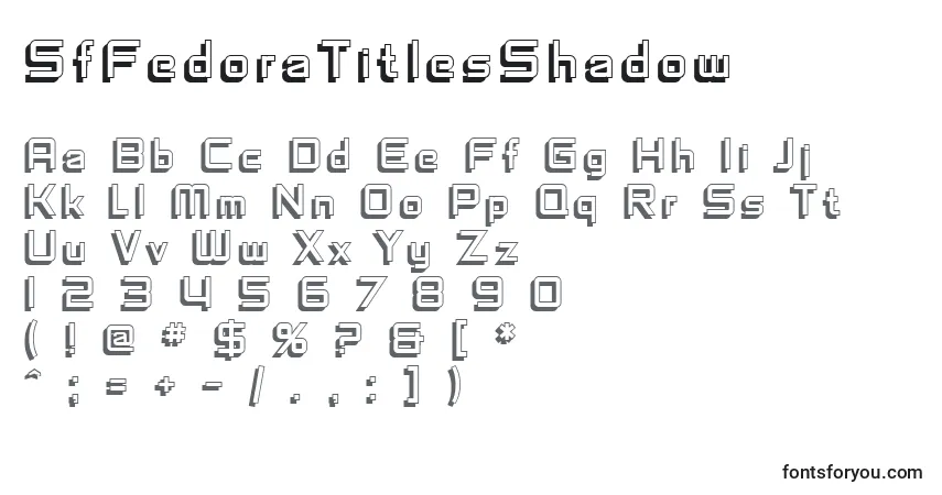 A fonte SfFedoraTitlesShadow – alfabeto, números, caracteres especiais