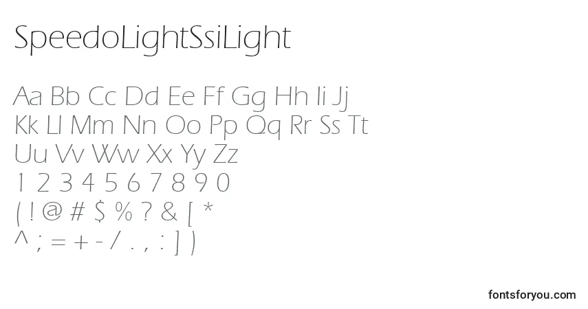 A fonte SpeedoLightSsiLight – alfabeto, números, caracteres especiais