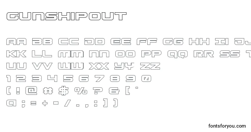 Czcionka Gunshipout – alfabet, cyfry, specjalne znaki