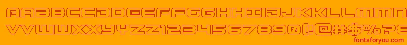 Gunshipout-Schriftart – Rote Schriften auf orangefarbenem Hintergrund