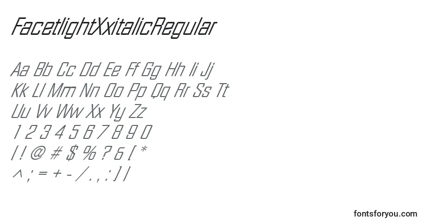 A fonte FacetlightXxitalicRegular – alfabeto, números, caracteres especiais