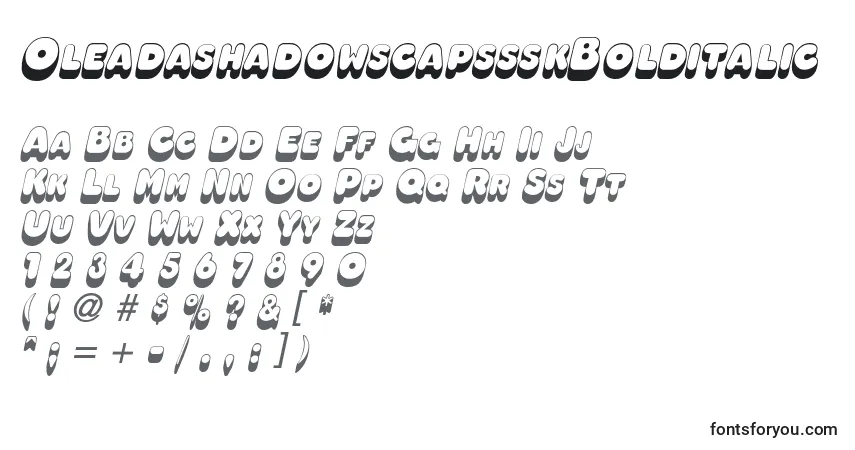 Czcionka OleadashadowscapssskBolditalic – alfabet, cyfry, specjalne znaki