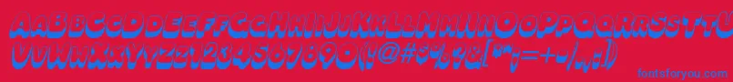 OleadashadowscapssskBolditalic-Schriftart – Blaue Schriften auf rotem Hintergrund