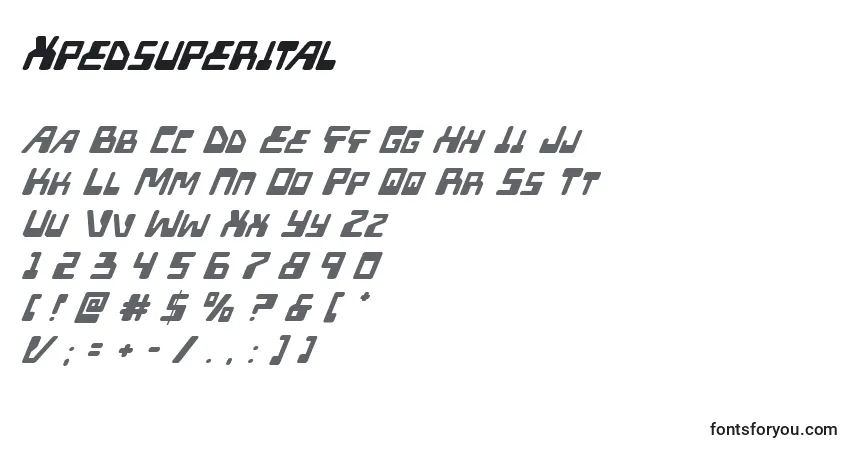 A fonte Xpedsuperital – alfabeto, números, caracteres especiais