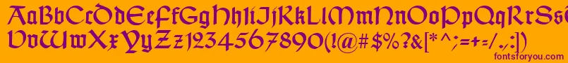 Fonte TypographerUncialgotisch – fontes roxas em um fundo laranja