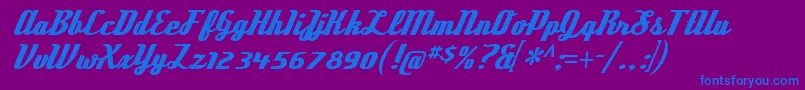 DeftonestylusRegular-Schriftart – Blaue Schriften auf violettem Hintergrund