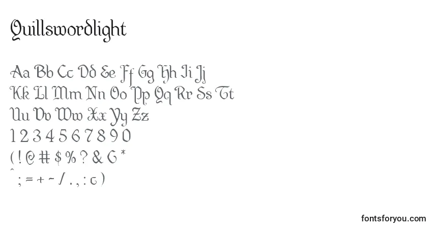 A fonte Quillswordlight – alfabeto, números, caracteres especiais