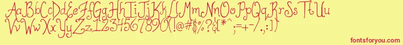 DjbToBeContinued-fontti – punaiset fontit keltaisella taustalla