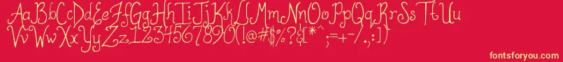 DjbToBeContinued-fontti – keltaiset fontit punaisella taustalla