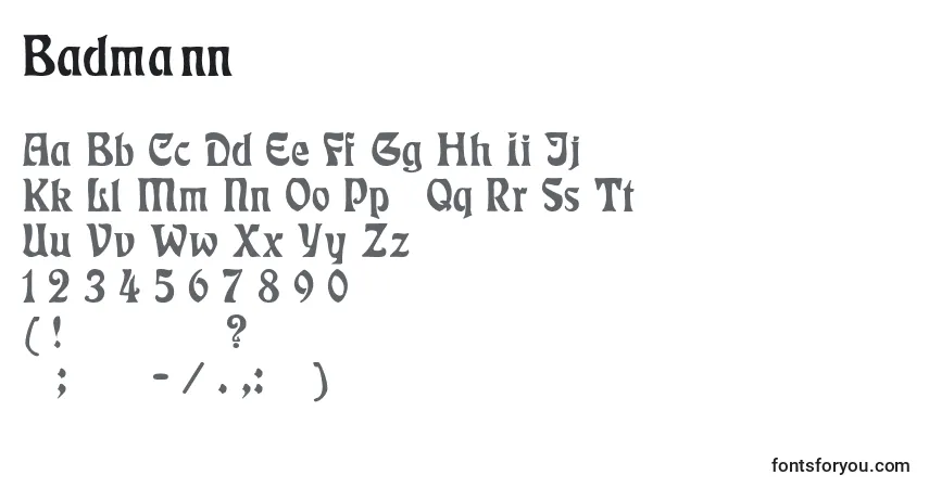 A fonte Badmann – alfabeto, números, caracteres especiais