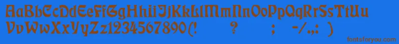 フォントBadmann – 茶色の文字が青い背景にあります。