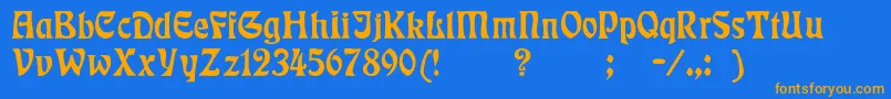 フォントBadmann – オレンジ色の文字が青い背景にあります。