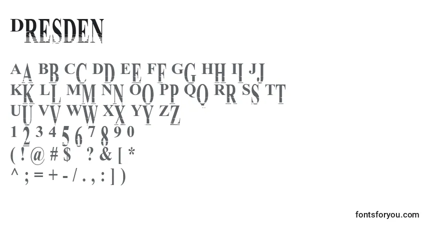 Czcionka Dresden – alfabet, cyfry, specjalne znaki