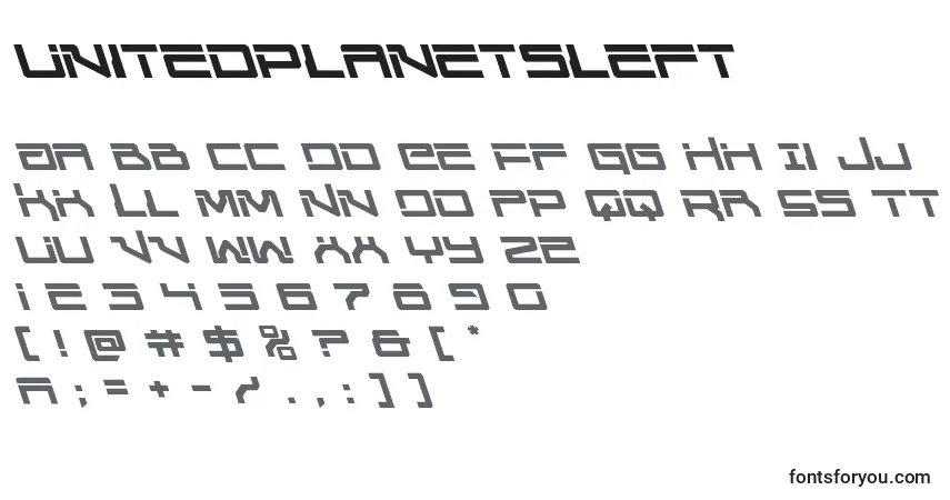 A fonte Unitedplanetsleft – alfabeto, números, caracteres especiais