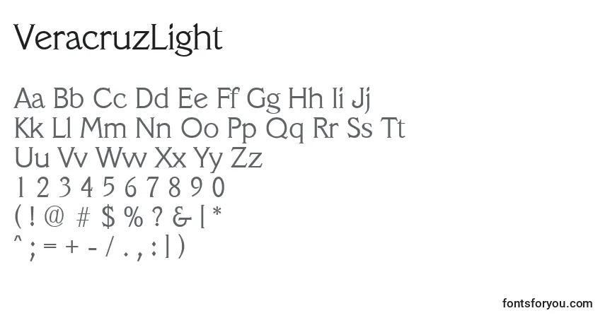 Czcionka VeracruzLight – alfabet, cyfry, specjalne znaki