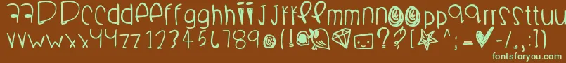 フォントBoomchakalaka – 緑色の文字が茶色の背景にあります。