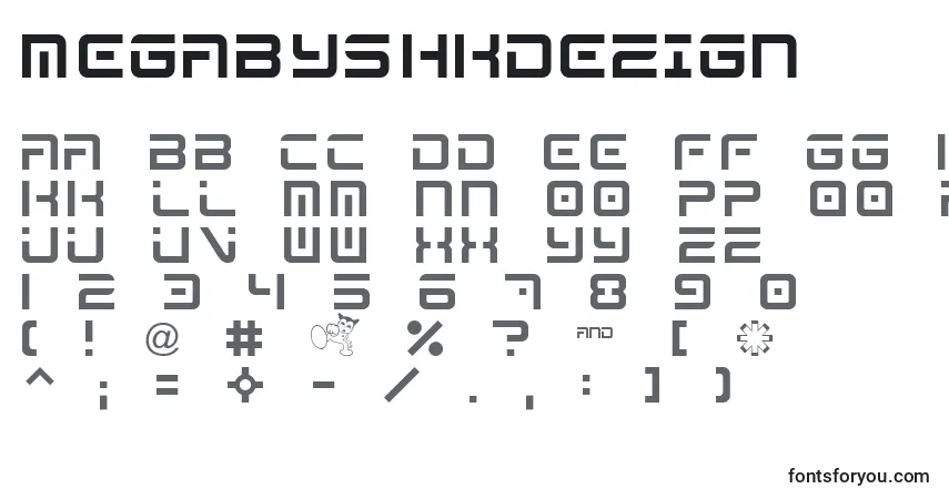 A fonte MegaByShkdezign – alfabeto, números, caracteres especiais