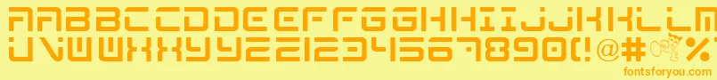 フォントMegaByShkdezign – オレンジの文字が黄色の背景にあります。
