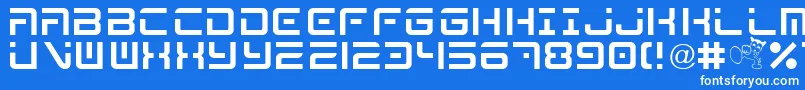 MegaByShkdezign-Schriftart – Weiße Schriften auf blauem Hintergrund