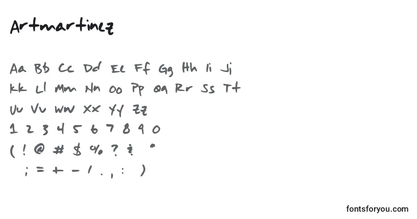 Czcionka Artmartinez – alfabet, cyfry, specjalne znaki