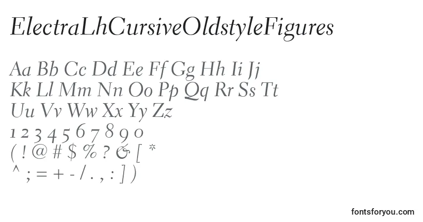 A fonte ElectraLhCursiveOldstyleFigures – alfabeto, números, caracteres especiais