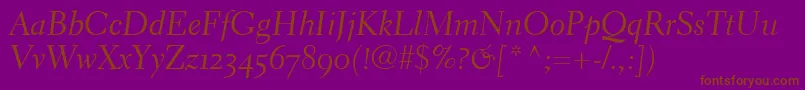 ElectraLhCursiveOldstyleFigures-fontti – ruskeat fontit violetilla taustalla