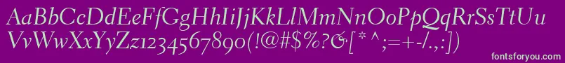 ElectraLhCursiveOldstyleFigures-Schriftart – Grüne Schriften auf violettem Hintergrund