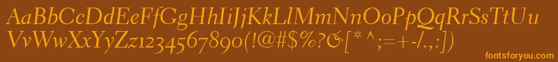 ElectraLhCursiveOldstyleFigures-Schriftart – Orangefarbene Schriften auf braunem Hintergrund