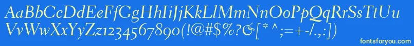 ElectraLhCursiveOldstyleFigures-Schriftart – Gelbe Schriften auf blauem Hintergrund