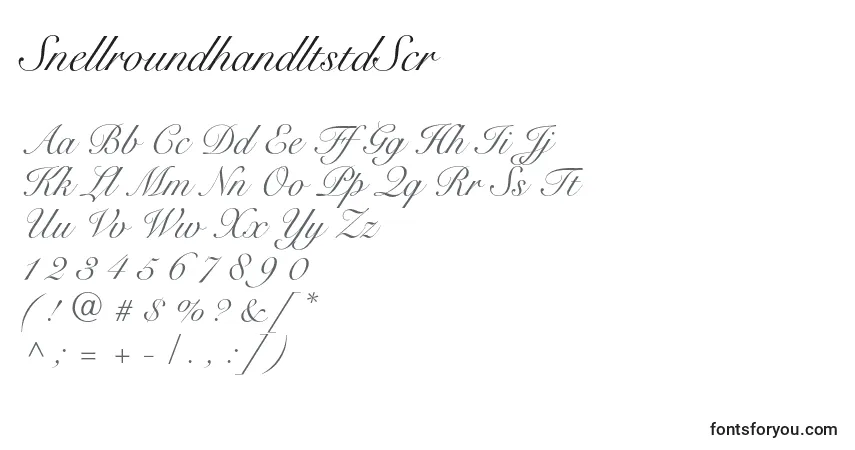 Czcionka SnellroundhandltstdScr – alfabet, cyfry, specjalne znaki