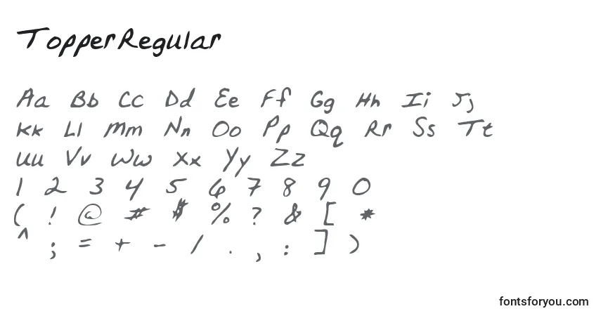 A fonte TopperRegular – alfabeto, números, caracteres especiais