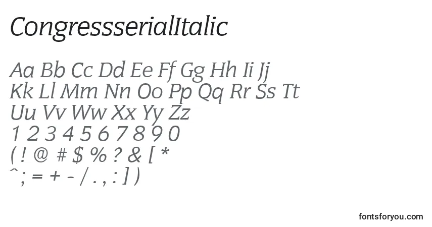 A fonte CongressserialItalic – alfabeto, números, caracteres especiais