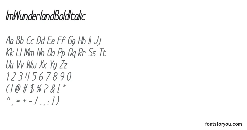 Czcionka ImWunderlandBoldItalic – alfabet, cyfry, specjalne znaki