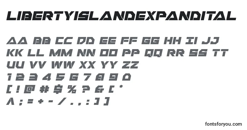 Шрифт Libertyislandexpandital – алфавит, цифры, специальные символы