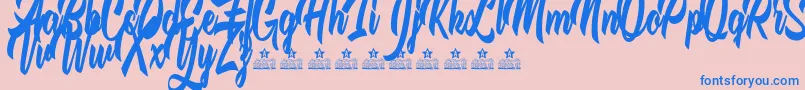 Czcionka TheQuickFoxPersonalUse – niebieskie czcionki na różowym tle