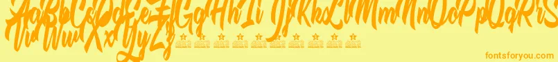 フォントTheQuickFoxPersonalUse – オレンジの文字が黄色の背景にあります。