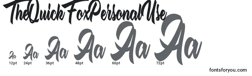 TheQuickFoxPersonalUse Font Sizes