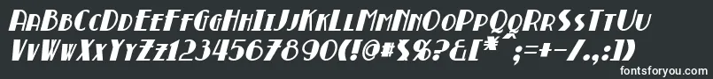 BroadmoorBoldItalic-fontti – valkoiset fontit mustalla taustalla