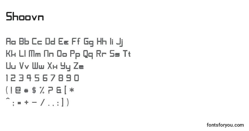 Schriftart Shoovn – Alphabet, Zahlen, spezielle Symbole