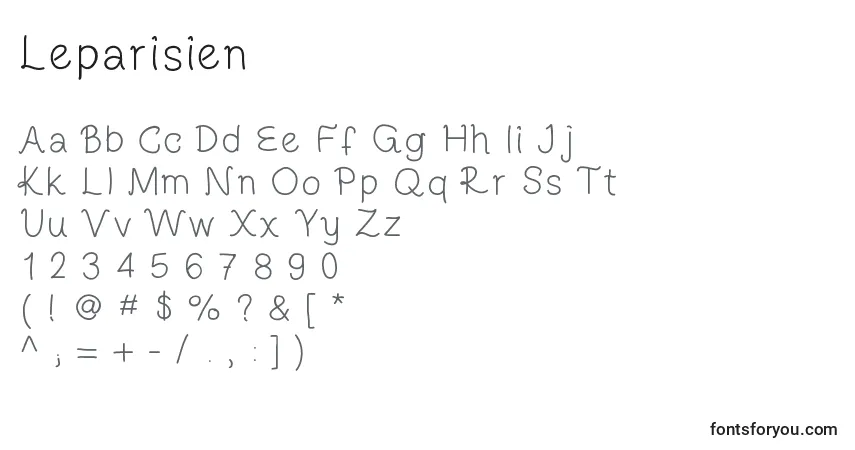 Czcionka Leparisien – alfabet, cyfry, specjalne znaki