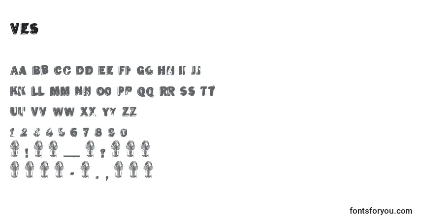 Schriftart Ves – Alphabet, Zahlen, spezielle Symbole