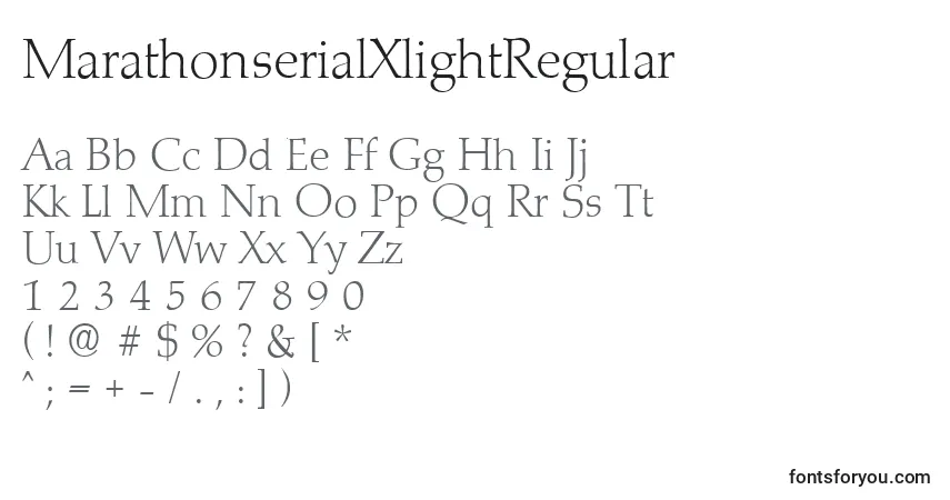 Czcionka MarathonserialXlightRegular – alfabet, cyfry, specjalne znaki
