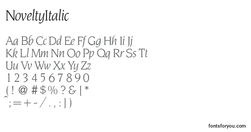 Schriftart NoveltyItalic – Alphabet, Zahlen, spezielle Symbole