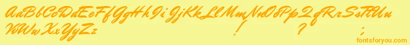 DoctorRussel-Schriftart – Orangefarbene Schriften auf gelbem Hintergrund