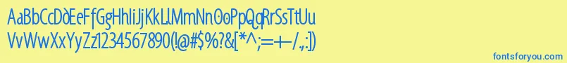 フォントSantanaRegularcondensed – 青い文字が黄色の背景にあります。