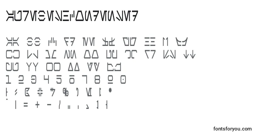 A fonte AurebeshCondensed – alfabeto, números, caracteres especiais