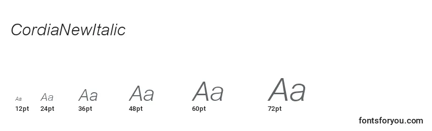 CordiaNewItalic Font Sizes