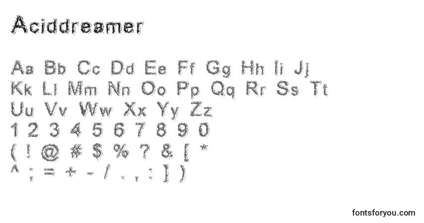 Schriftart Aciddreamer – Alphabet, Zahlen, spezielle Symbole