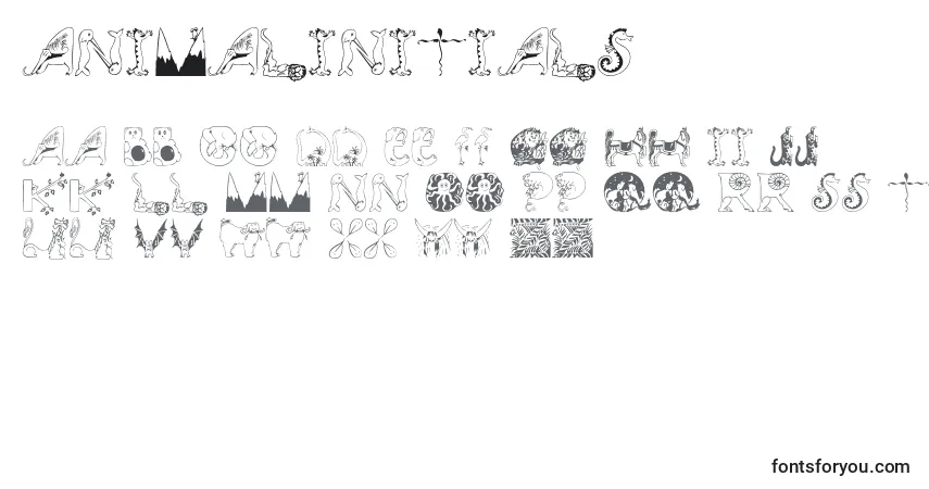 A fonte Animalinitials – alfabeto, números, caracteres especiais